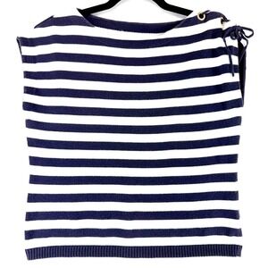 Ralph Lauren Womens Navy Stripe Boatneck Grommet Lace Sweater Vest Nautical Top